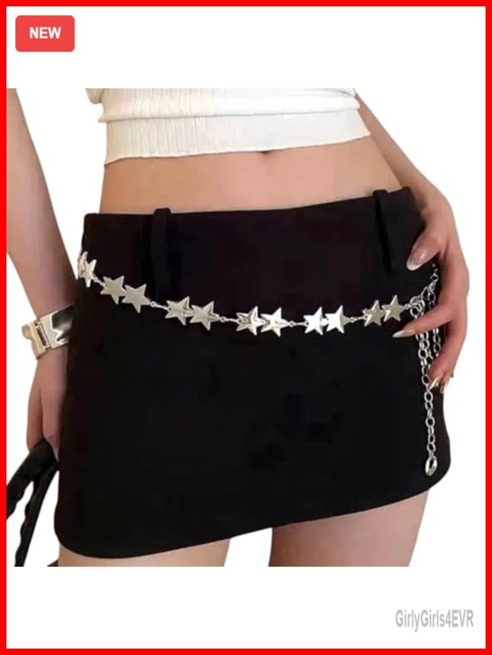 Silver Metallic Star Chain Belt Adjustable Y2K Waist Accessory